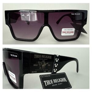 NEW TRUE RELIGION Square Sunglasses Flat Top Black Purple